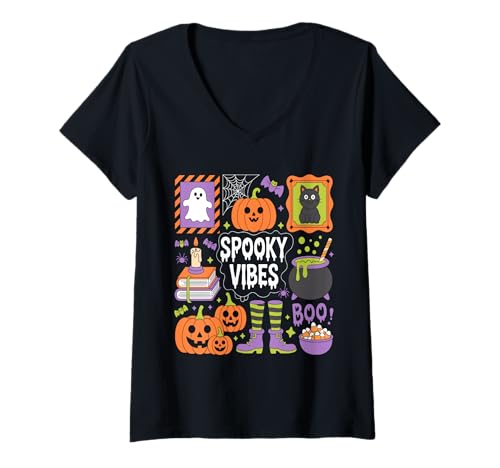 Damen Gruselsaison Coquette Halloween Flair Boo Crew T-Shirt mit V-Ausschnitt Damen Gruselsaison Coquette Halloween Flair Boo Crew T-Shirt mit V-Ausschnitt von Spooky Coquette Halloween Collection