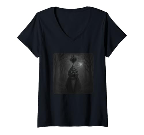 Damen Eiscreme Sensenmann Umhang Gruseliges Horror Herz Halloween T-Shirt mit V-Ausschnitt von Spooky Creepy Ghostly Gothic Terrifying Heartbreak