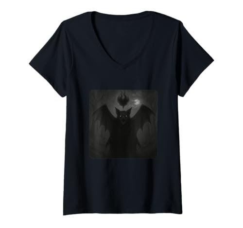 Damen Fledermaus Sensenmann Umhang Gruseliges Horror Herz Halloween T-Shirt mit V-Ausschnitt von Spooky Creepy Ghostly Gothic Terrifying Heartbreak