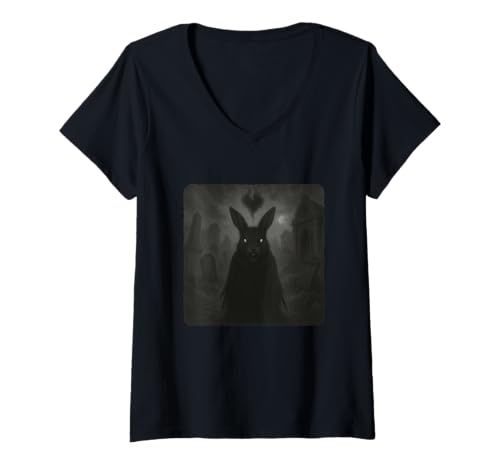 Damen Kaninchen Sensenmann Umhang Gruseliges Horror Herz Halloween T-Shirt mit V-Ausschnitt von Spooky Creepy Ghostly Gothic Terrifying Heartbreak