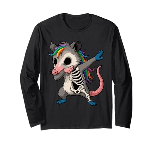 Halloween Dabbing Opossum Regenbogen Skelett Kinder Langarmshirt Halloween Dabbing Opossum Regenbogen Skelett Kinder Langarmshirt von Spooky Critter Celebration