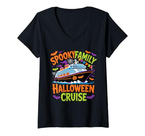 Damen Gruselige Familien-Halloween-Kreuzfahrt-Matching T-Shirt mit V-Ausschnitt Damen Gruselige Familien-Halloween-Kreuzfahrt-Matching T-Shirt mit V-Ausschnitt von Spooky Cruise Adventures