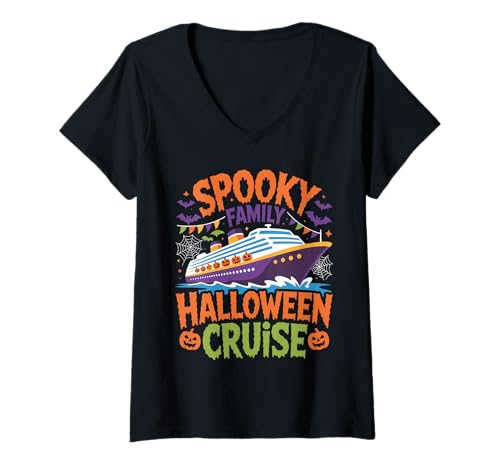 Damen Gruselige Familien-Halloween-Kreuzfahrt-Matching T-Shirt mit V-Ausschnitt Damen Gruselige Familien-Halloween-Kreuzfahrt-Matching T-Shirt mit V-Ausschnitt von Spooky Cruise Adventures