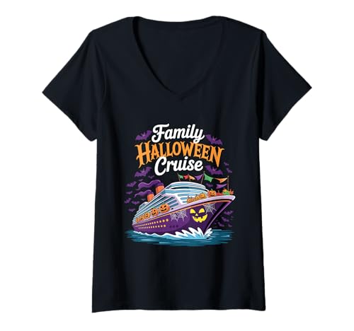 Damen Gruselige Familien-Halloween-Kreuzfahrt-Matching T-Shirt mit V-Ausschnitt Damen Gruselige Familien-Halloween-Kreuzfahrt-Matching T-Shirt mit V-Ausschnitt von Spooky Cruise Adventures
