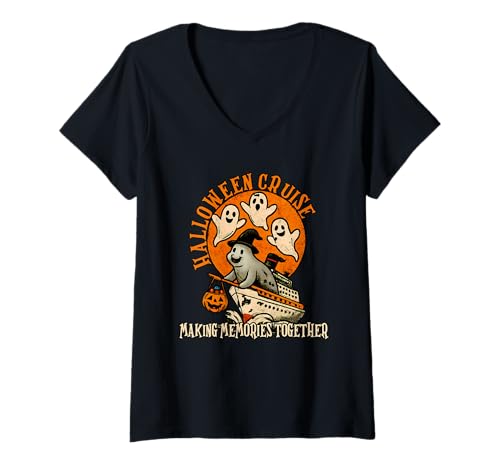 Damen Gruseliges Kreuzfahrtschiff Halloween Kreuzfahrt Making Memories Together T-Shirt mit V-Ausschnitt Damen Gruseliges Kreuzfahrtschiff Halloween Kreuzfahrt Making Memories Together T-Shirt mit V-Ausschnitt von Spooky Cruise Ship Halloween Cruise