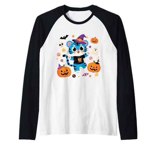 Lustiger Derpy Tiger und Sussie Bird Halloween Erwachsene Kind Herren Raglan von Spooky Cute Animals for Halloween Tee