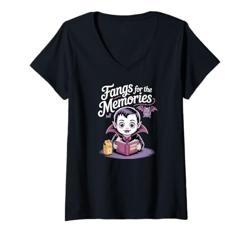 Damen Süßes Vampir-Fotoalbum für Kinder, Halloween T-Shirt mit V-Ausschnitt Damen Süßes Vampir-Fotoalbum für Kinder, Halloween T-Shirt mit V-Ausschnitt von Spooky Cute Apparel Gifts by Anastasia