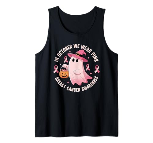 Brustkrebs im Oktober tragen wir rosa Frauen Halloween Tank Top von Spooky Cute Breast Cancer Awareness Gifts