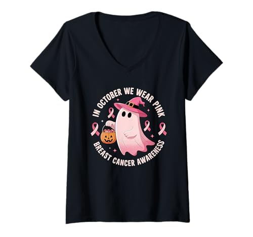 Damen Brustkrebs im Oktober tragen wir rosa Frauen Halloween T-Shirt mit V-Ausschnitt Damen Brustkrebs im Oktober tragen wir rosa Frauen Halloween T-Shirt mit V-Ausschnitt von Spooky Cute Breast Cancer Awareness Gifts