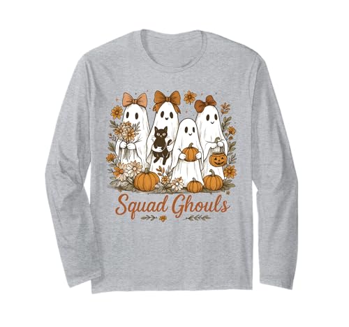 Cute Ghost Squad Halloween Kürbisse Herbst Blumen Frauen Langarmshirt von Spooky Cute Ghost Halloween Squad Matching Apparel