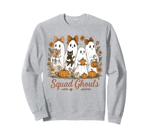 Cute Ghost Squad Halloween Kürbisse Herbst Blumen Frauen Sweatshirt von Spooky Cute Ghost Halloween Squad Matching Apparel