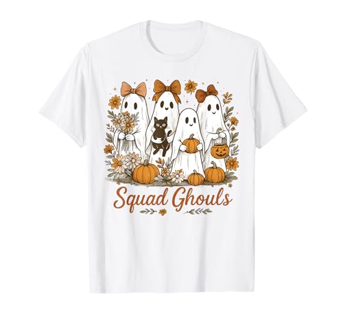 Cute Ghost Squad Halloween Kürbisse Herbst Blumen Frauen T-Shirt von Spooky Cute Ghost Halloween Squad Matching Apparel