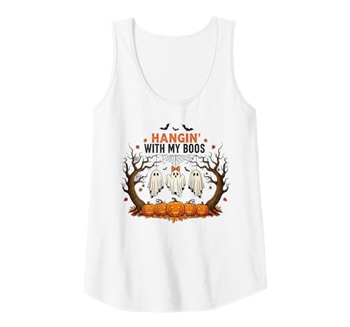 Damen Halloween Hangin' with My Boos Funny Ghost Pumpkin Spooky Tank Top von Spooky Cute Ghost Halloween Squad Matching Apparel