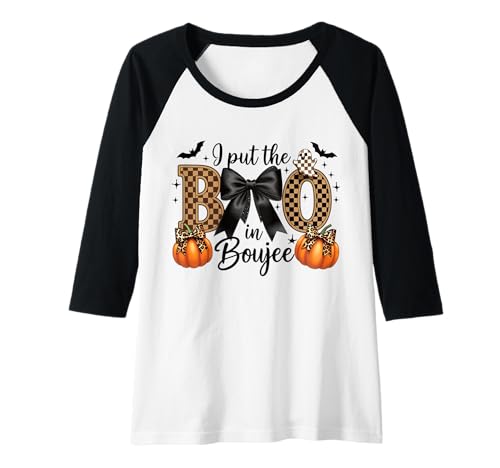 Damen I Put The Boo In Boujee, niedlicher Halloween-Geister-Kürbis-Leopard Raglan von Spooky Cute Ghost Halloween Squad Matching Apparel