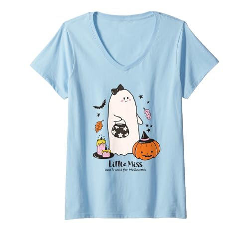 Damen Süßer Geisterkürbis Halloween Trick or Treat Familie Matching T-Shirt mit V-Ausschnitt von Spooky Cute Ghost Halloween Squad Matching Apparel