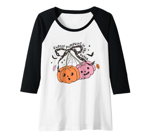 Damen Süßeste Kürbisse im Patch Lustiger Halloween Kürbis Fall Raglan von Spooky Cute Ghost Halloween Squad Matching Apparel