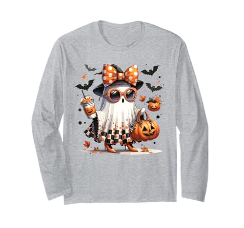 Modischer Halloween-Ghost Pumpkin Drink Gruselig für Damen, Mädchen, Kinder Langarmshirt von Spooky Cute Ghost Halloween Squad Matching Apparel