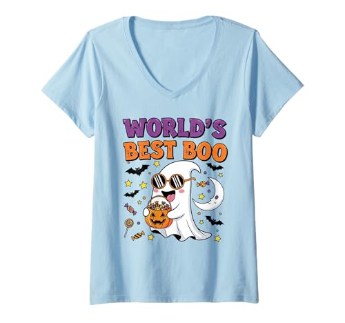 Damen World's Best Boo Lustiges süßes Halloween-Kostüm T-Shirt mit V-Ausschnitt Damen World's Best Boo Lustiges süßes Halloween-Kostüm T-Shirt mit V-Ausschnitt von Spooky Cute Halloween Design