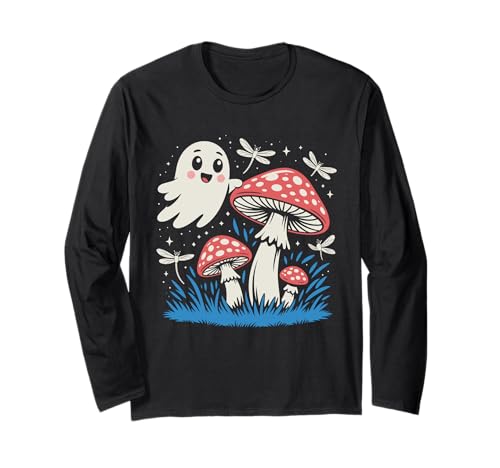 Süßer Geist & Pilz Wald Halloween Libelle Nacht Kinder Langarmshirt von Spooky Cute Halloween Ghost Mushroom Apparel Co.