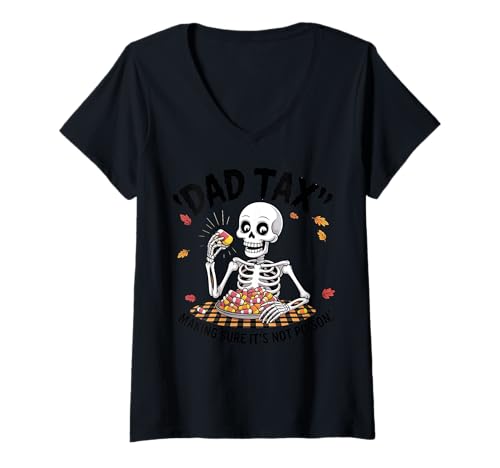 Damen Skeleton Dad Tax Lustige Halloween Candy Check T-Shirt mit V-Ausschnitt Damen Skeleton Dad Tax Lustige Halloween Candy Check T-Shirt mit V-Ausschnitt von Spooky Dad Tax Humor Trick oder behandelt