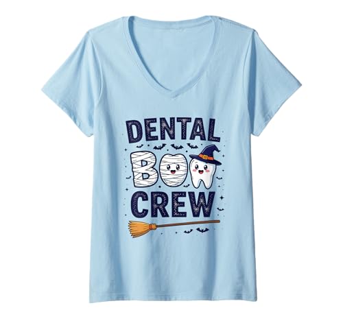 Damen Dental Boo Crew Lustiges Halloween-Kostüm T-Shirt mit V-Ausschnitt von Spooky Dental Team Halloween