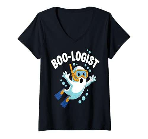 Damen Boo-Logist Lustiges Tauchen Halloween Geist T-Shirt mit V-Ausschnitt Damen Boo-Logist Lustiges Tauchen Halloween Geist T-Shirt mit V-Ausschnitt von Spooky Dive Apparel