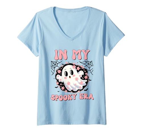 Damen Gruseliges Geistershirt mit niedlicher Halloween-Grafik für Oktober-Party T-Shirt mit V-Ausschnitt Damen Gruseliges Geistershirt mit niedlicher Halloween-Grafik für Oktober-Party T-Shirt mit V-Ausschnitt von Spooky Era Ghost Tee Shirts for Halloween Fans