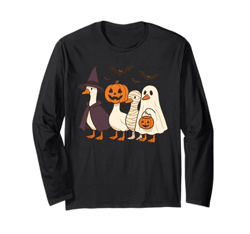 Niedliche Halloween-Gans Hexe Kürbis Mama und Geist Langarmshirt Niedliche Halloween-Gans Hexe Kürbis Mama und Geist Langarmshirt von Spooky Farmyard Feather Friends