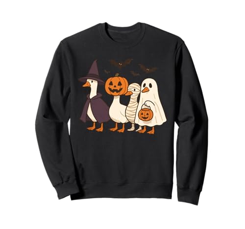 Niedliche Halloween-Gans Hexe Kürbis Mama und Geist Sweatshirt von Spooky Farmyard Feather Friends