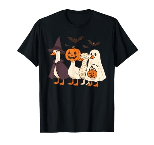 Niedliche Halloween-Gans Hexe Kürbis Mama und Geist T-Shirt von Spooky Farmyard Feather Friends