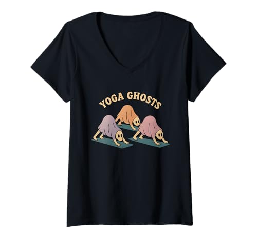 Damen Lustiges Geister-Yoga, Halloween, gruselige Workout-Liebhaber T-Shirt mit V-Ausschnitt Damen Lustiges Geister-Yoga, Halloween, gruselige Workout-Liebhaber T-Shirt mit V-Ausschnitt von Spooky Fitness Yoga Mat Poses Holiday Humor