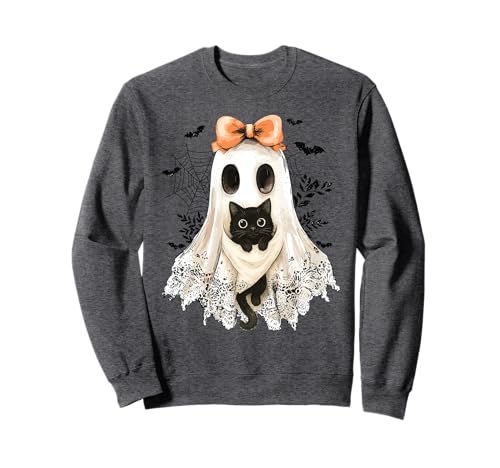 Retro Spitze Geist Kokette Schwarze Katze Gruselige Halloween Frauen Sweatshirt Retro Spitze Geist Kokette Schwarze Katze Gruselige Halloween Frauen Sweatshirt von Spooky Floral Halloween Coquette Boo Costume