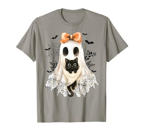 Retro Spitze Geist Kokette Schwarze Katze Gruselige Halloween Frauen T-Shirt von Spooky Floral Halloween Coquette Boo Costume