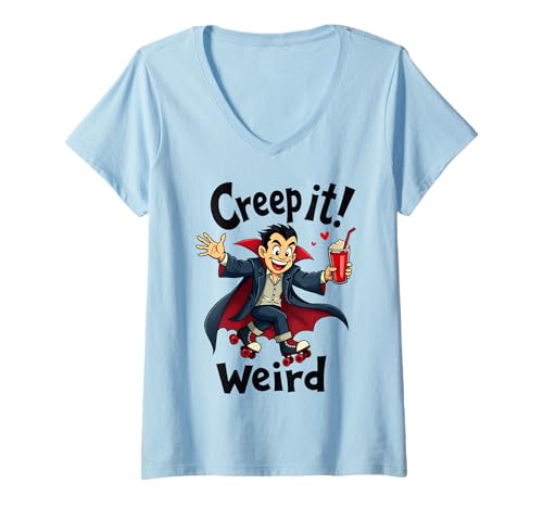 Damen Creep It Weird Halloween Vampire T-Shirt mit V-Ausschnitt Damen Creep It Weird Halloween Vampire T-Shirt mit V-Ausschnitt von Spooky Fun Halloween Designs