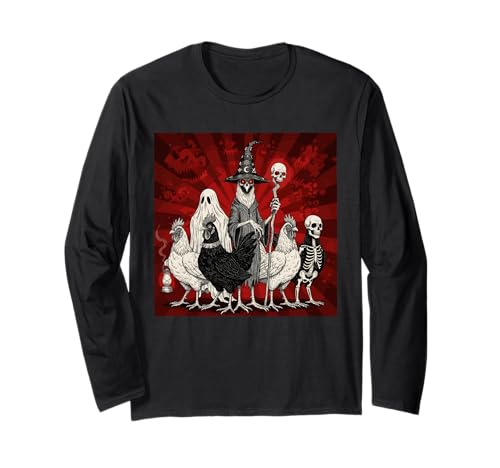 Halloween Lustiges Gruseliges Huhn Kostüm Männer Frauen Langarmshirt von Spooky Funny Chicken Halloween Apparel
