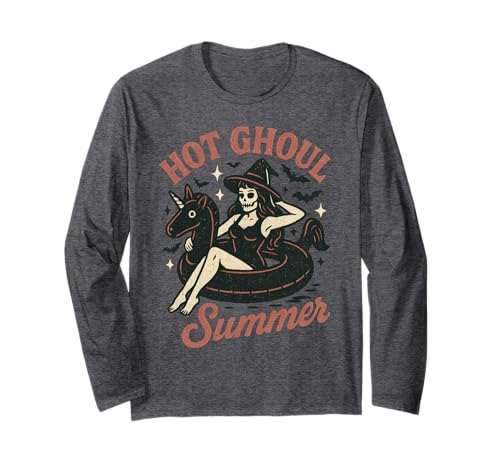 Hot Ghoul Sommer Gruselige Skelett Hexe Halloween Strand Mädchen Langarmshirt von Spooky Funny Summer Vacation Men Women Kids