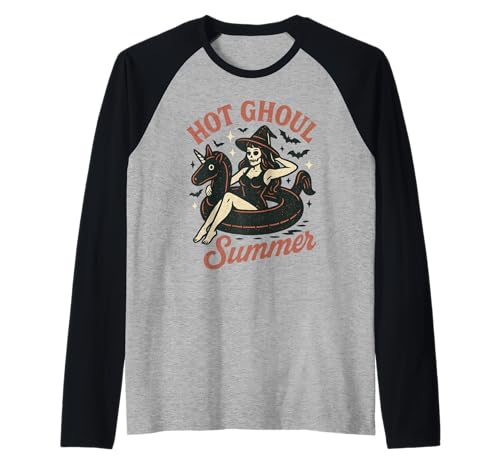 Hot Ghoul Sommer Gruselige Skelett Hexe Halloween Strand Mädchen Raglan von Spooky Funny Summer Vacation Men Women Kids