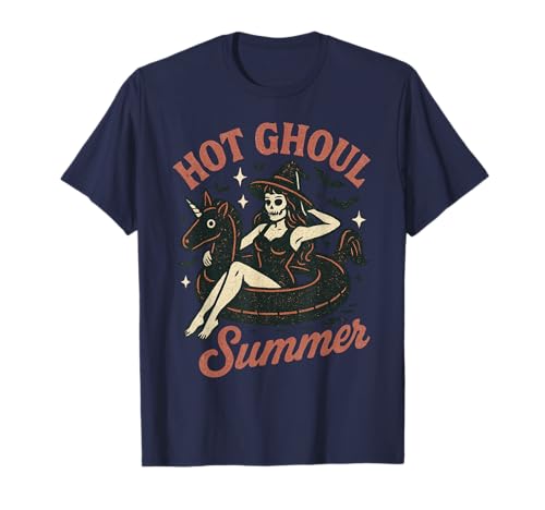 Hot Ghoul Sommer Gruselige Skelett Hexe Halloween Strand Mädchen T-Shirt von Spooky Funny Summerween Vacation Men Women Kids
