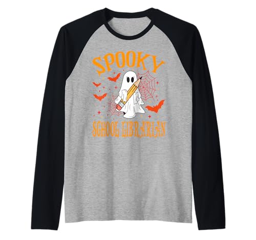 Gruselige Schule Bibliothekar Geist Lustig Halloween Schule Frauen Raglan von Spooky Ghost Halloween for Teachers And Students