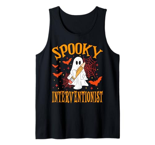 Gruseliger Interventionist Geist Lustig Halloween Schule Frauen Tank Top von Spooky Ghost Halloween for Teachers And Students