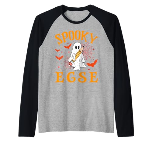 Gruseliges ECSE Ghost Lustiges Halloween-Schulmädchen für Damen Raglan von Spooky Ghost Halloween for Teachers And Students
