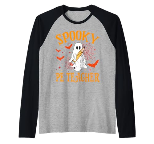 Spooky PE Lehrer Geist Lustig Halloween Schule Frauen Raglan von Spooky Ghost Halloween for Teachers And Students