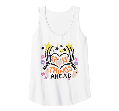 Damen Spooky Things Ahead Skelett Hände Sterne Geist Halloween Tank Top von Spooky Ghost Skeleton Halloween Graphic Shirt Co.