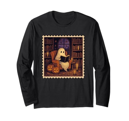 Gemütliches Geisterlesen mit Kürbissen und Kerzen Langarmshirt Gemütliches Geisterlesen mit Kürbissen und Kerzen Langarmshirt von Spooky Ghostly Halloween Library Vibes