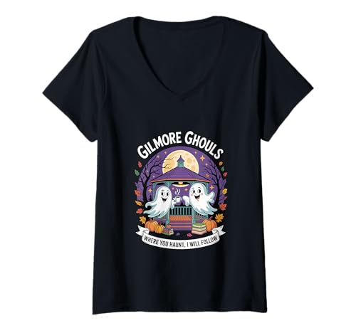Damen Gilmore Ghouls Where You Haunt I Will Follow Halloween Ghost T-Shirt mit V-Ausschnitt Damen Gilmore Ghouls Where You Haunt I Will Follow Halloween Ghost T-Shirt mit V-Ausschnitt von Spooky Ghosts Follow You Forever Halloween Gift