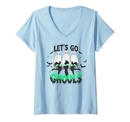 Damen Lets Go Ghouls Lustiges süßes Halloween-Geister-Kostüm Party T-Shirt mit V-Ausschnitt Damen Lets Go Ghouls Lustiges süßes Halloween-Geister-Kostüm Party T-Shirt mit V-Ausschnitt von Spooky Ghouls Apparel Co
