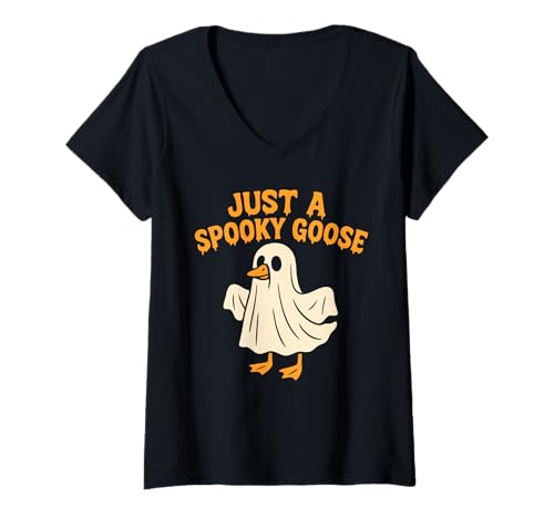 Damen Just A Spooky Goose Lustiges Halloween-Kostüm T-Shirt mit V-Ausschnitt von Spooky Goose Halloween Apparel