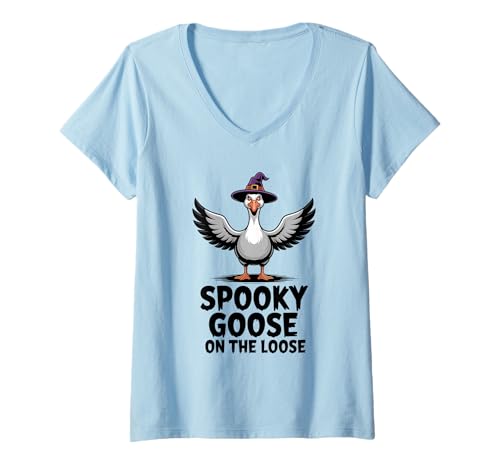 Damen Spooky Goose On The Loose T-Shirt mit V-Ausschnitt Damen Spooky Goose On The Loose T-Shirt mit V-Ausschnitt von Spooky Goose On The Loose