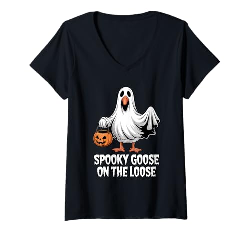 Damen Spooky Goose On The Loose T-Shirt mit V-Ausschnitt Damen Spooky Goose On The Loose T-Shirt mit V-Ausschnitt von Spooky Goose On The Loose