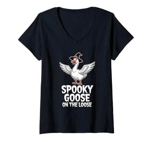 Damen Spooky Goose On The Loose T-Shirt mit V-Ausschnitt Damen Spooky Goose On The Loose T-Shirt mit V-Ausschnitt von Spooky Goose On The Loose